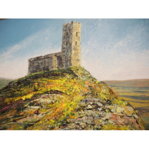 6 - Oil on board of Brentor church by Katie Stoneman 47ch high x 54cm wide