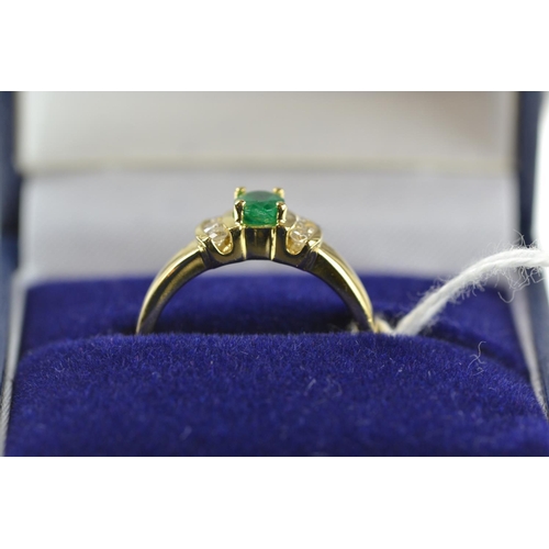 369 - 18ct gold, emerald & diamond ring, size N