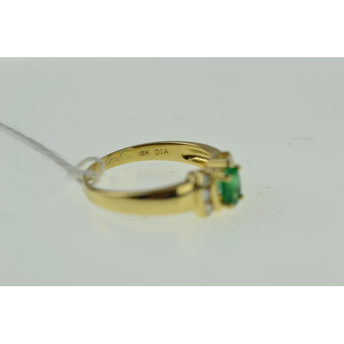 369 - 18ct gold, emerald & diamond ring, size N