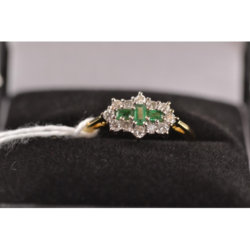 370 - 18ct gold, emerald & diamond ring, size N