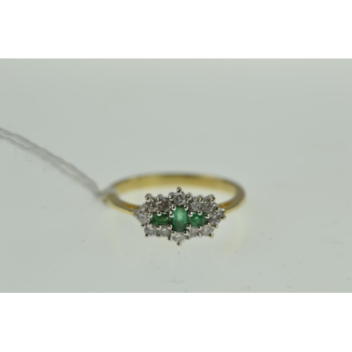 370 - 18ct gold, emerald & diamond ring, size N