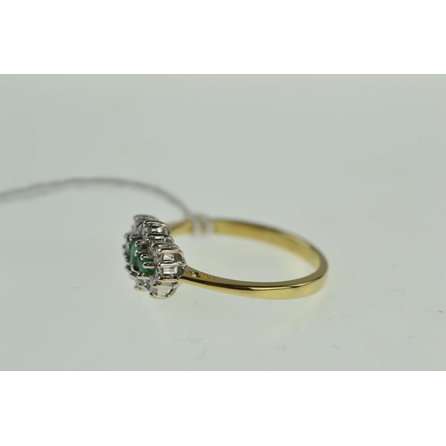 370 - 18ct gold, emerald & diamond ring, size N