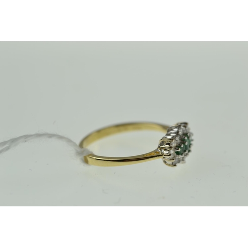 370 - 18ct gold, emerald & diamond ring, size N