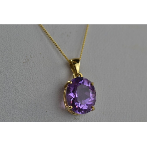 375 - 9ct gold & amethyst & chain