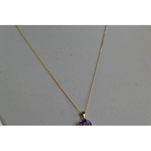 375 - 9ct gold & amethyst & chain