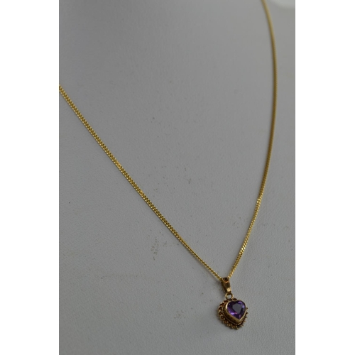 376 - 9ct gold & amethyst pendant & chain