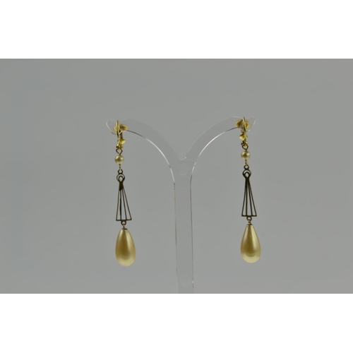 377 - Pair of 9ct gold & pearl aesthetic style screw back earrings