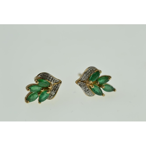 378 - Pair of 9ct gold, emerald & diamond earrings