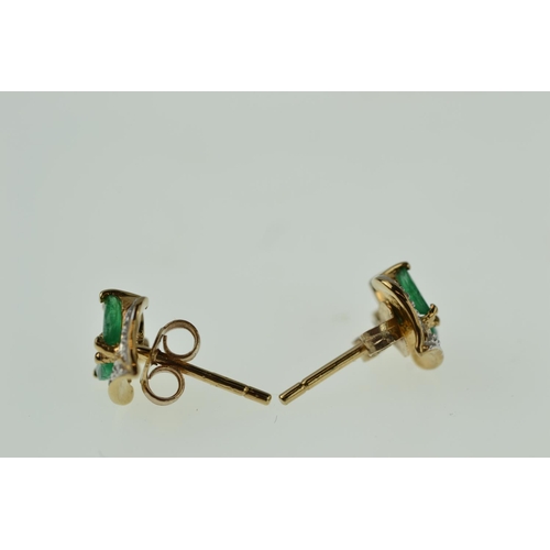 378 - Pair of 9ct gold, emerald & diamond earrings