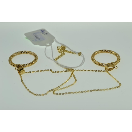 399 - 9ct gold necklace with two 9ct hoop pendants 7 pair of 9ct gold heart hoop earrings, 4.38g