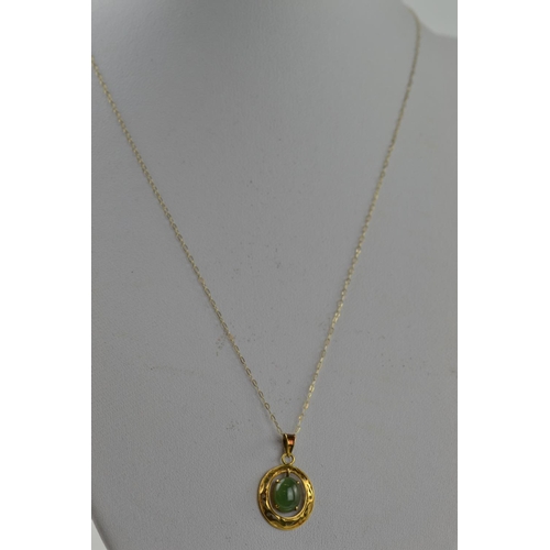 408 - 14ct gold & jade pendant & 9ct gold chain