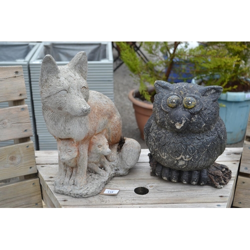 115 - Concrete garden fox and owl