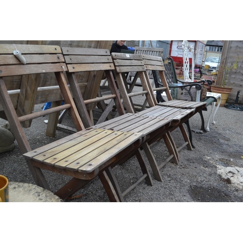 123 - 3 Folding teak garden chairs. 1 with crack to back