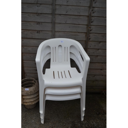 41 - 3 white garden patio chairs