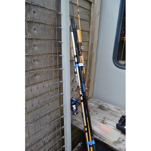 61 - Bundle of fishing rods + tackle box