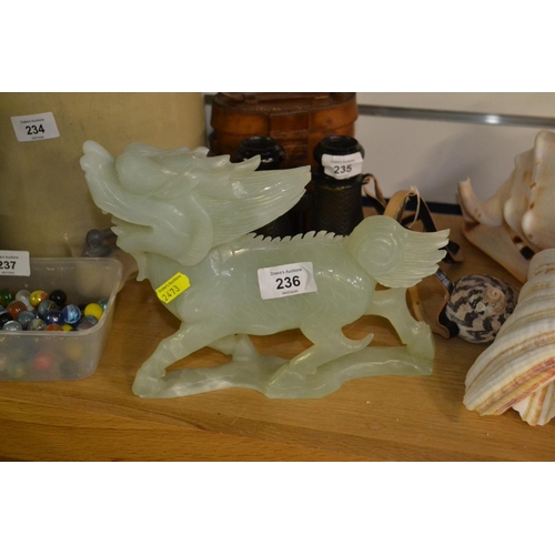 236 - Jadeite figure of a dragon, small areas of chips