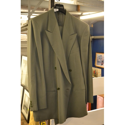 258 - Giorgio Armani 2 piece double breasted suit & matching hanger. No size labels present but looks to b... 