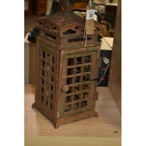267 - Cast metal phone box design candle lantern