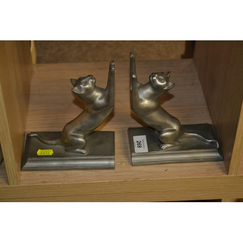269 - Pair of silvered cat book ends