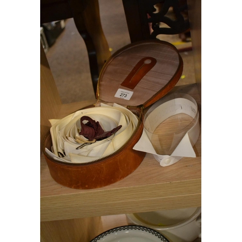 273 - Calf leather case containing starched shirt collars & qty of collar stays