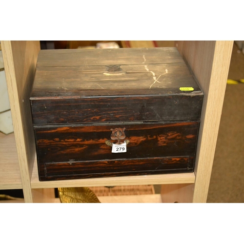 279 - Antique jewellery box with key and drawer
