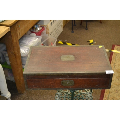 476 - Gentlemans table top storage box with metal corners. Central badge inscribed David Blane, 45cm wide