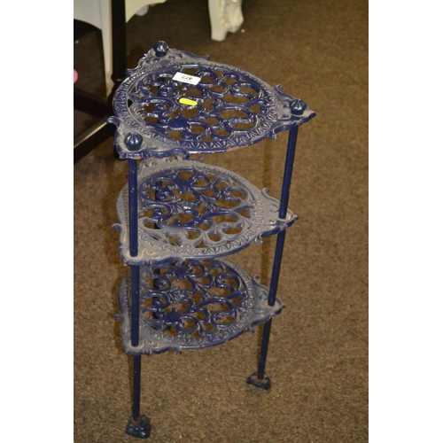 477 - Blue painted cast metal pan stand