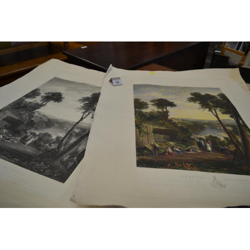 508 - 2 Antique Engravings 1 coloured of Mercury and Herse. Width 38 CM. Height 46 CM.