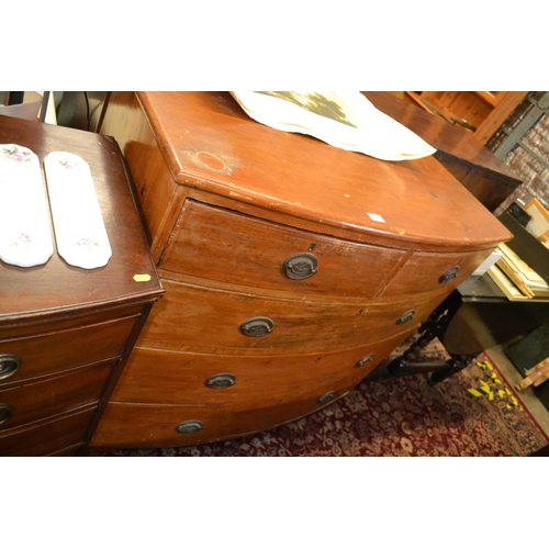 509 - Pine Bow fronted Edwardian 2 over 3 chest of drawers. Width 109 CM. Height 102 CM.