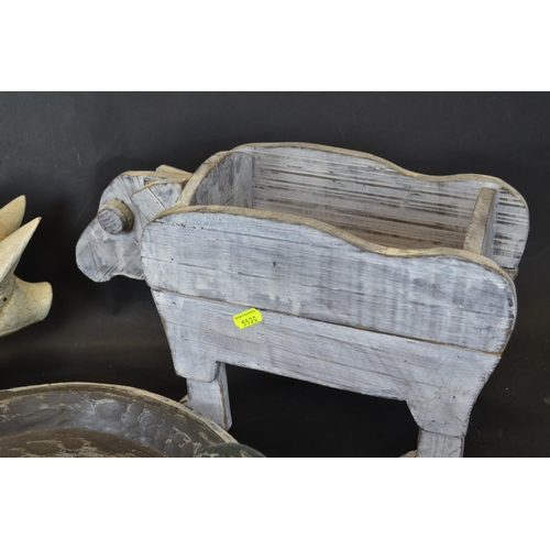 340 - Collection of wooden animal ornaments. Length of Pig 41cm