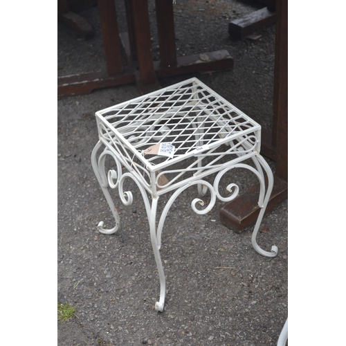 108 - Small cream painted wrought iron garden table, 41cm high