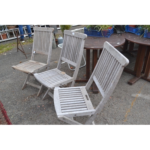 110 - 3 teak folding garden chairs