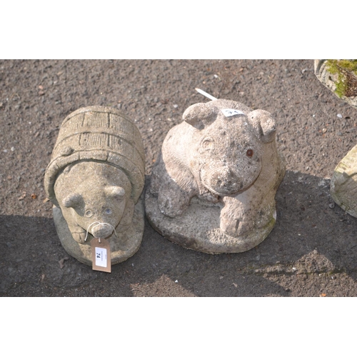 74 - 2 garden pig ornaments