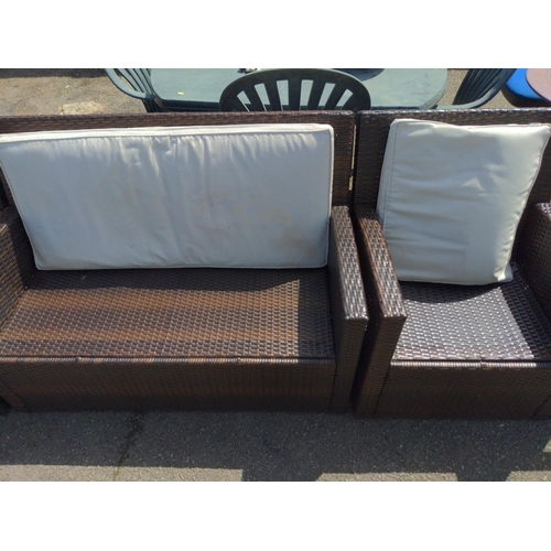 69 - Garden rattan style sofa, 2 chairs & coffee table