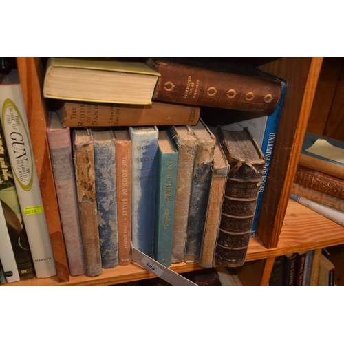 299 - Shelf of mostly antiquarian books Including Scotts poetical works.