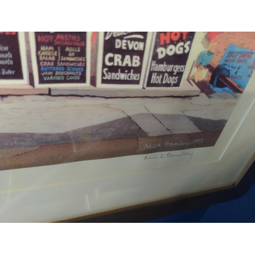 244 - Signed Ltd ed. print of a seaside refreshment kiosk by Mick Hainley. 64cm x 53cm