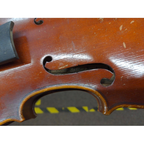 436 - Violin marked Joannes Baptist Havelar, Wein, 1928 in case with 2 bows.