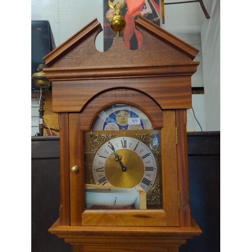 571 - 1980.s grandfather clock with sun and moon changing face H202CM W44CM D26CM