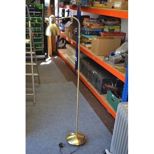 132 - Brushed brass effect standard lamp. Height approx. 141cm.