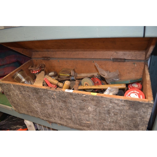 180 - Large wooden trunk containing tools and fixings