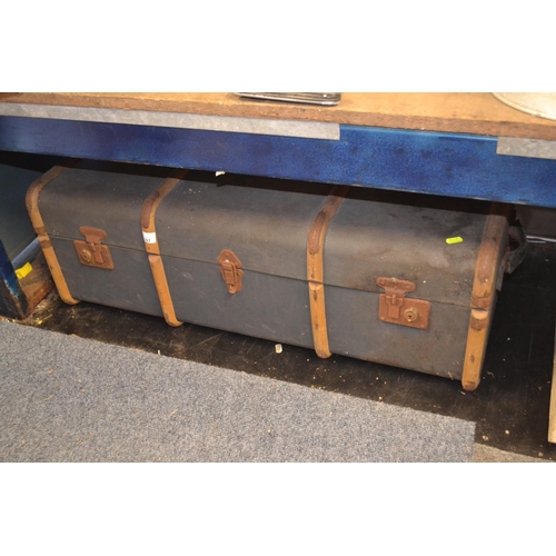 197 - Large Vintage trunk blue with wooden bands