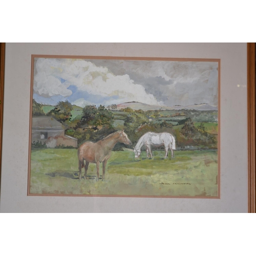 237 - Watercolour of ponies by Paddy Langworthy 73cm x 60cm