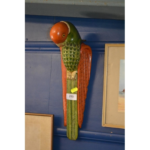 253 - wooden wall hanging of parrot