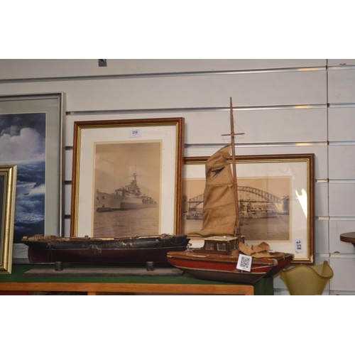 258 - Two model boats & two naval photos