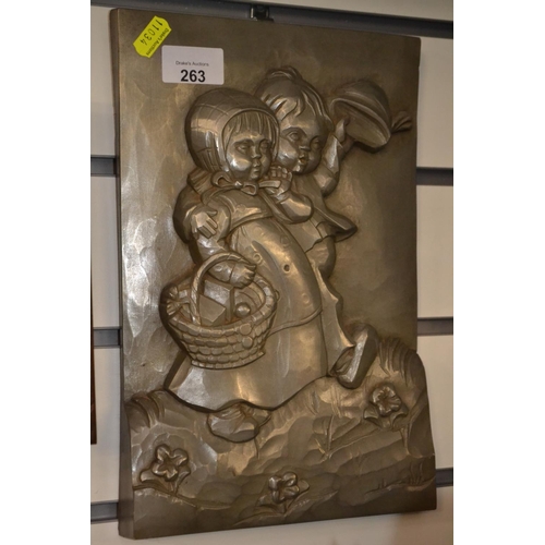 263 - West German plaque of children holding basket 20cm by 30cm