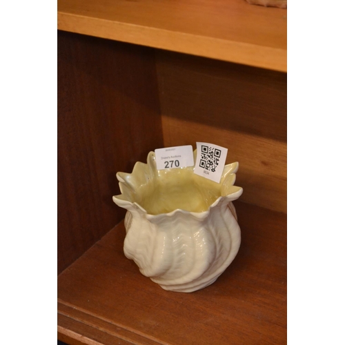 270 - Small Belleek jardiniere, gold mark, 11cm high