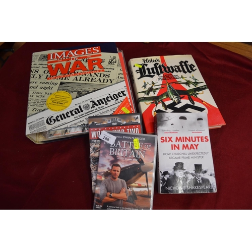 289 - Small collection of wartime books inc. Hitler Luftwaffer and DVDs and Images of War magazines in alb... 