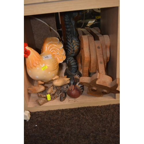 319 - Ceramic chicken & wooden cow