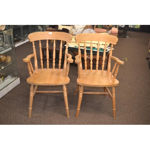 363 - Pair of beech farmhouse carver chairs.