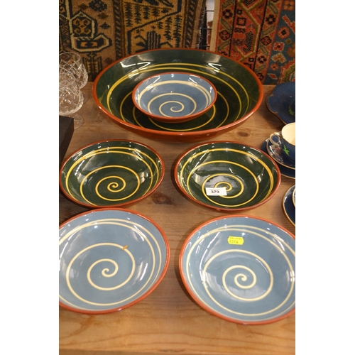 379 - Glazed terracotta bowls & centrepiece bowl by Aparicio, Catalonia.